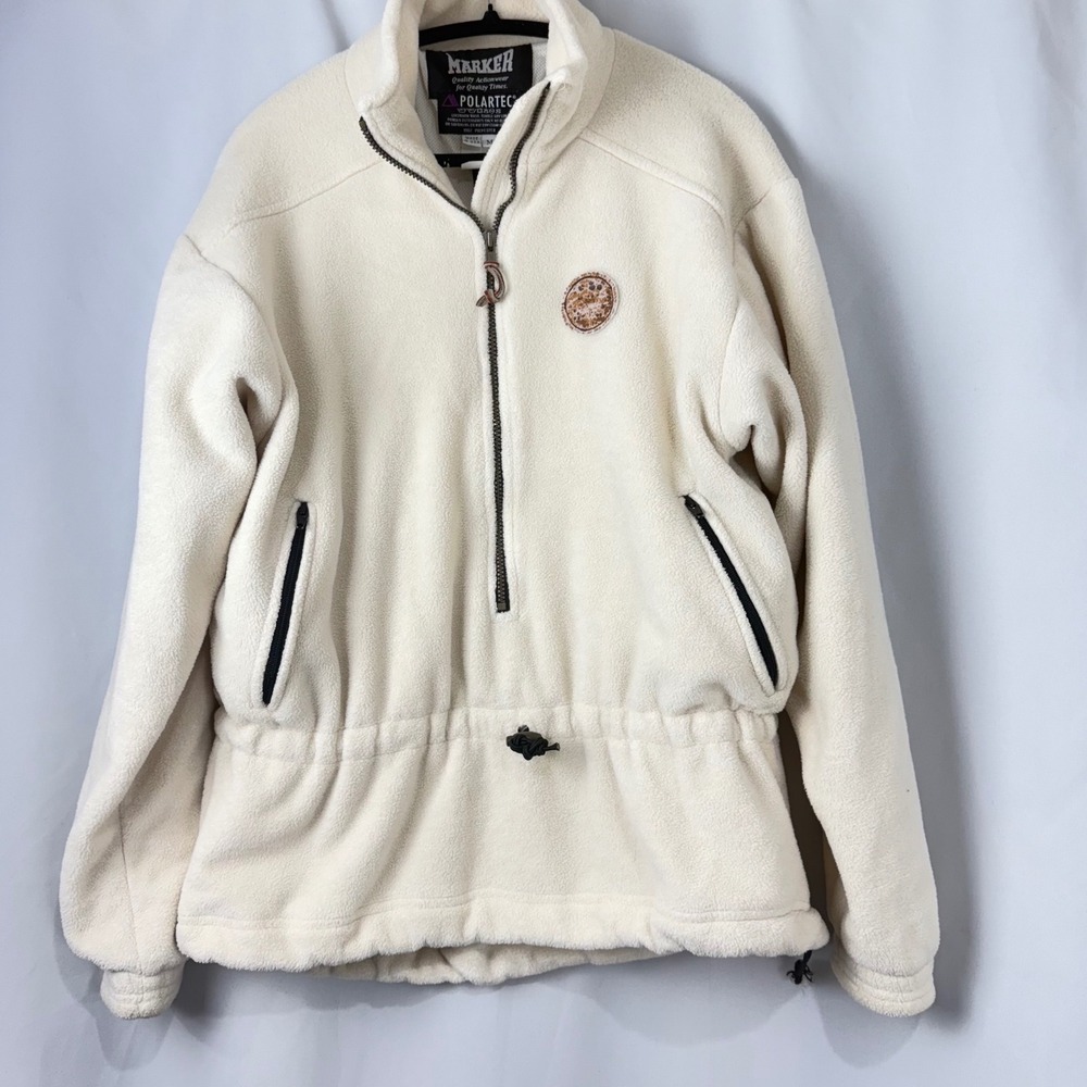 Marker Polartec Fleece Pullover Jacket Cream Drawstring Waist Unisex M